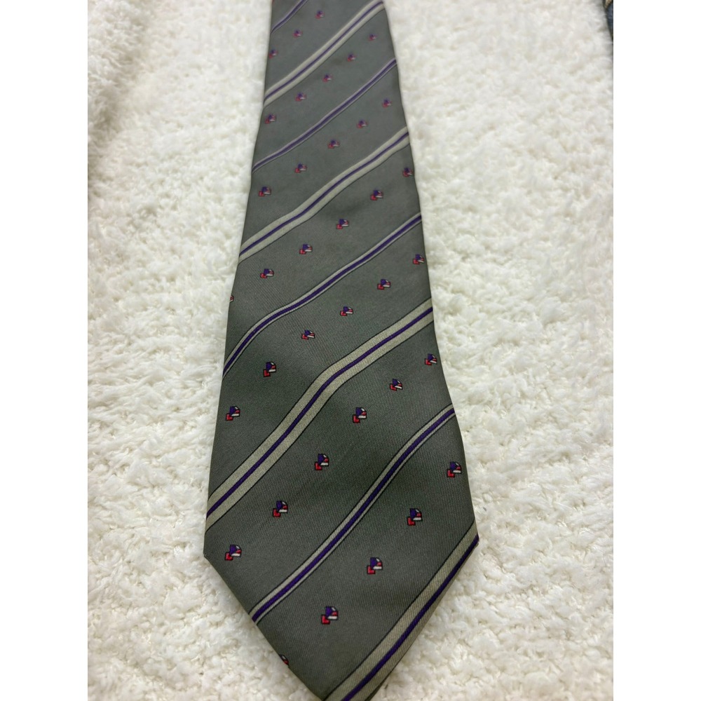 Botany 500 Necktie Tie Mens Olive Green Excellent Striped Silk Geometric Pattern